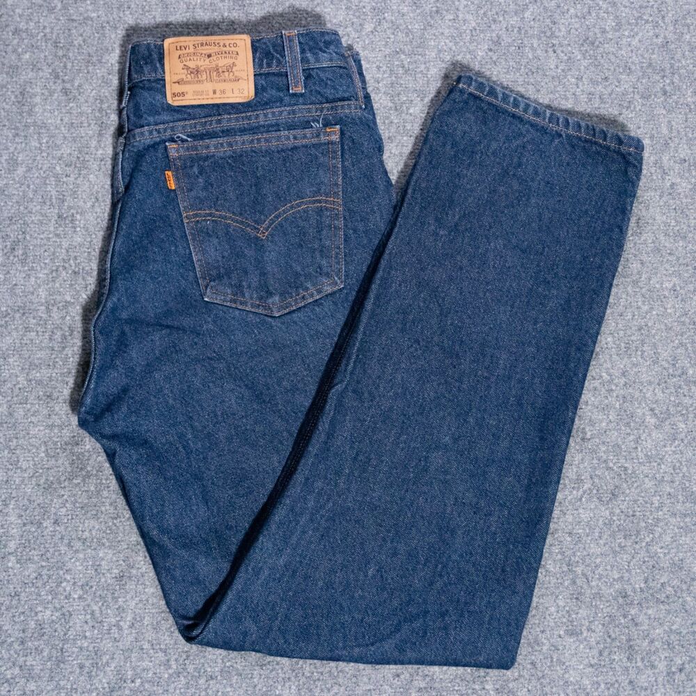 VTG Levi's 505 Jeans Orange Tab Mens 36X32 Dark Wash Blue Denim Regular Straight
